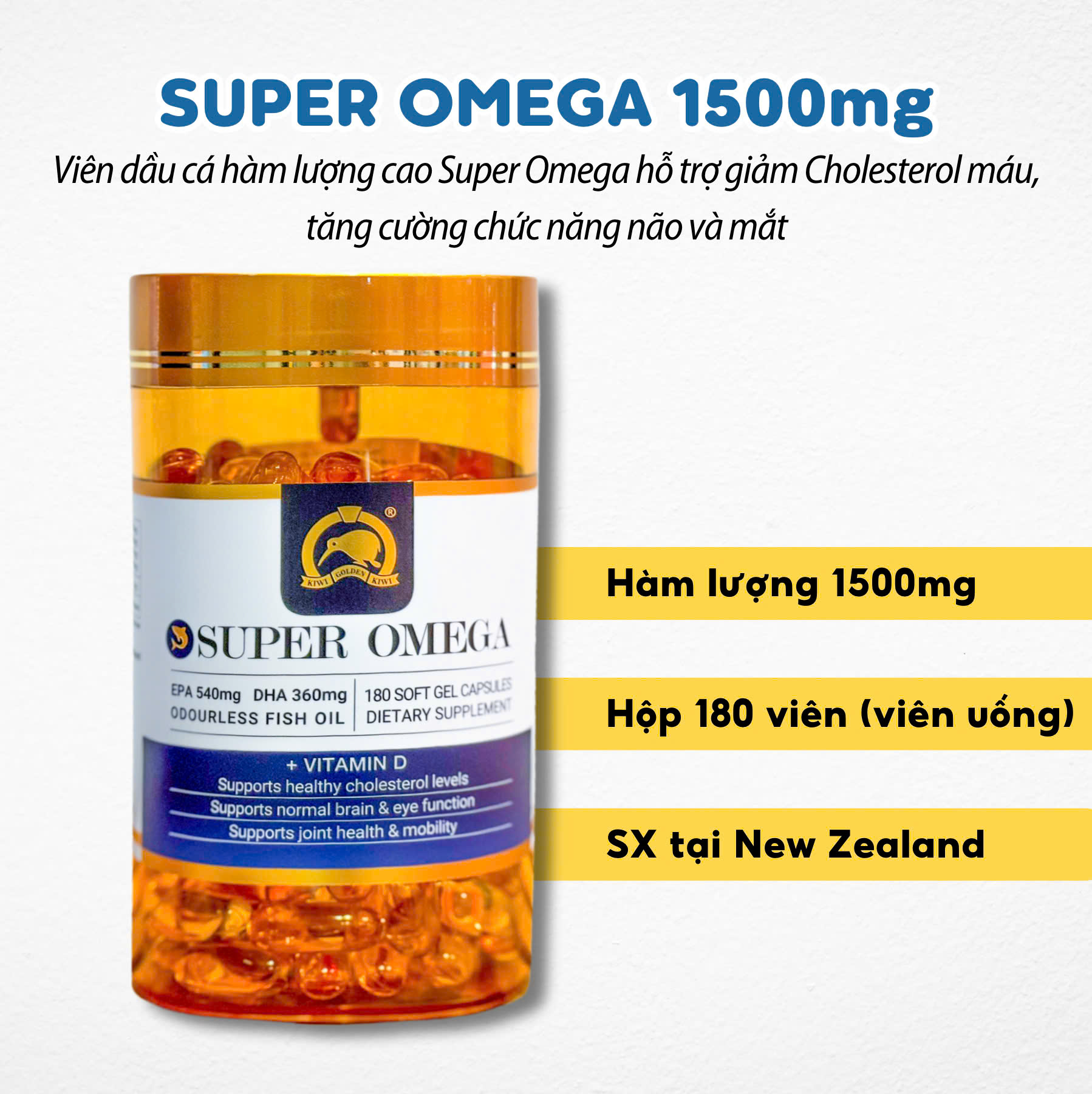 Viên dầu cá hàm lượng cao Super Omega hỗ trợ giảm Cholesterol máu, tăng cường chức năng não và mắt